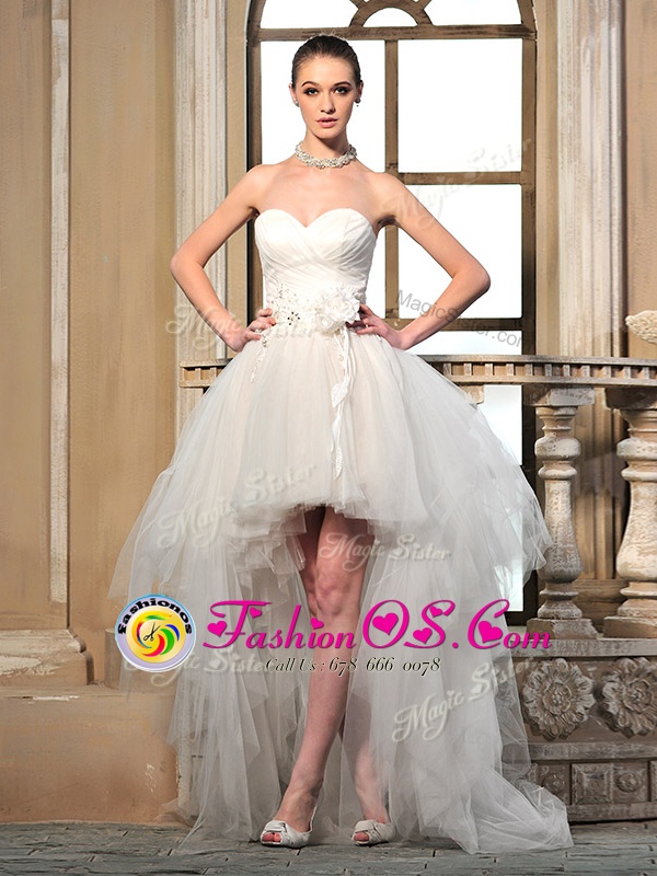 High Low White Wedding Dress Sweetheart Sleeveless Lace Up