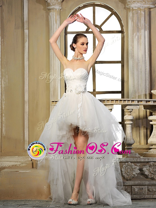 High Low White Wedding Dress Sweetheart Sleeveless Lace Up