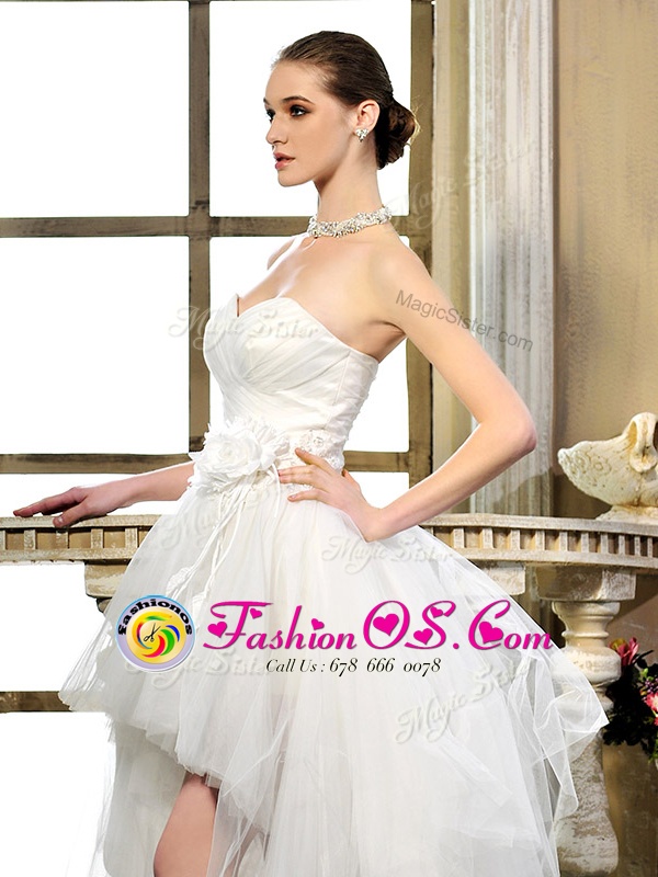 High Low White Wedding Dress Sweetheart Sleeveless Lace Up