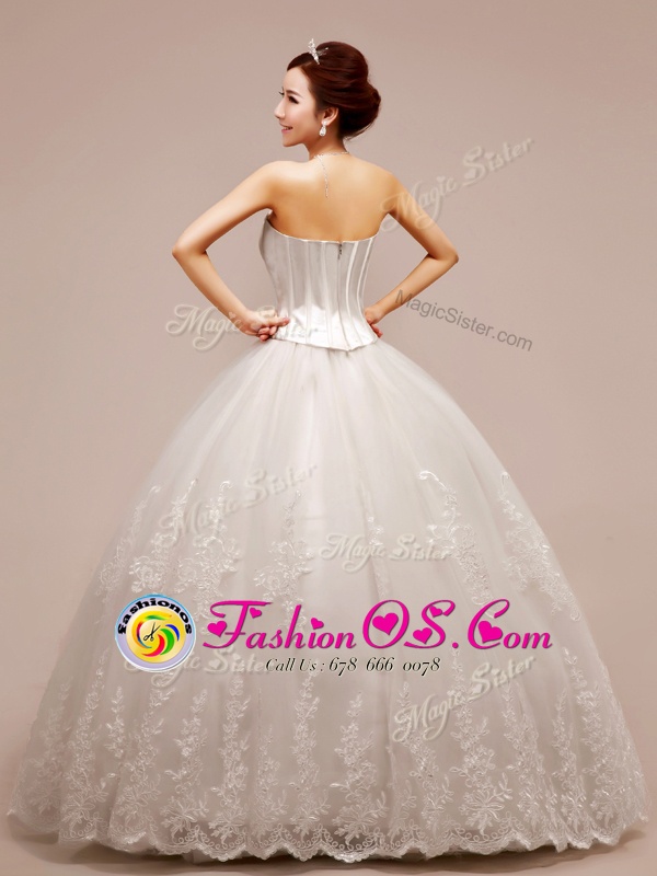 Glorious White Wedding Gown Wedding Party and For with Beading and Appliques High-neck Sleeveless Zipper