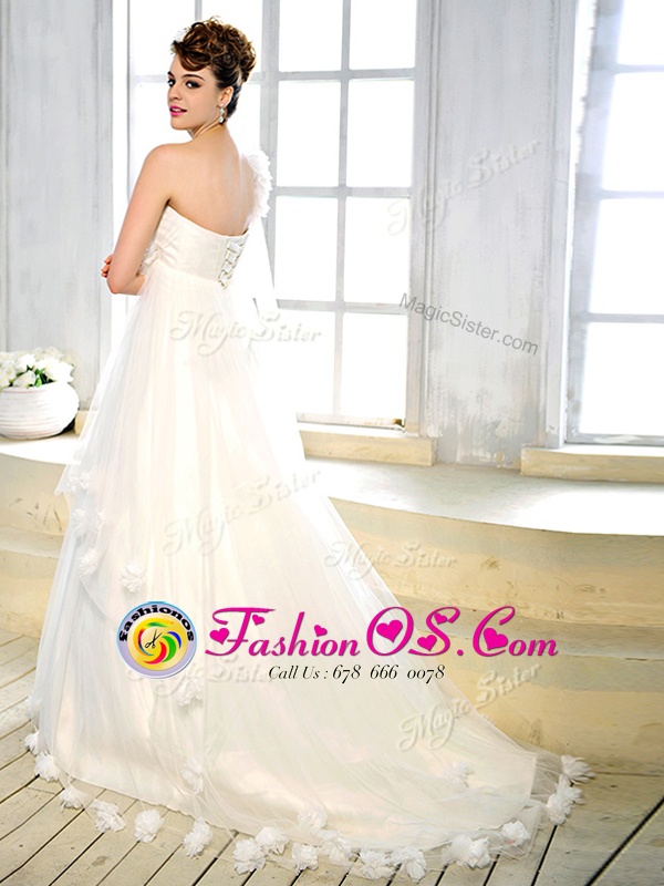 Dazzling Floor Length White Bridal Gown Strapless Sleeveless Lace Up