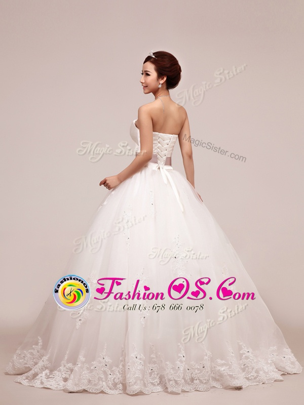 Sequins Tulle and Lace Sleeveless Floor Length Wedding Dresses and Lace and Appliques and Ruching and Belt