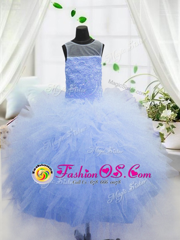 Classical Apple Green Ball Gowns Asymmetric Sleeveless Tulle Floor Length Side Zipper Beading Little Girl Pageant Dress