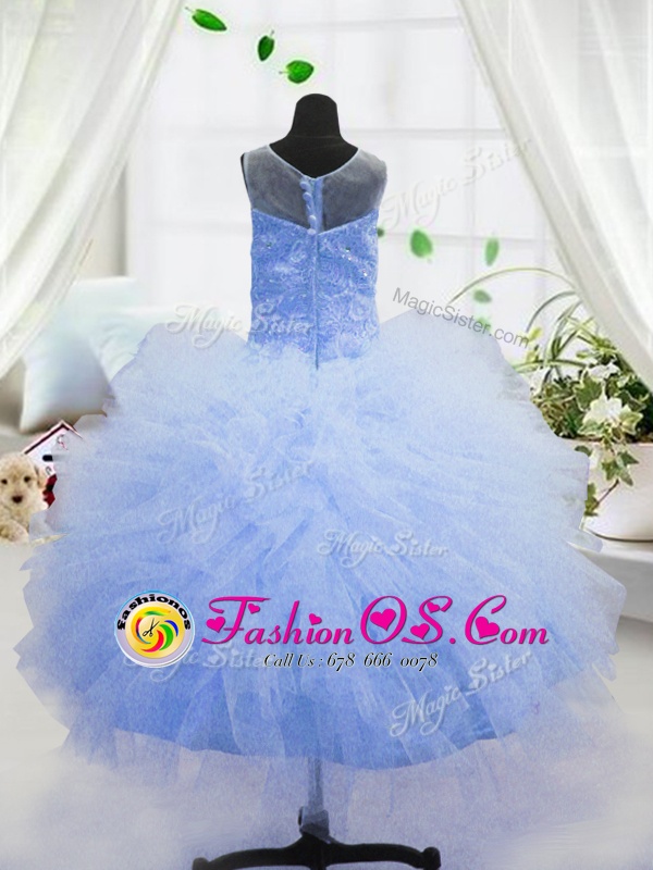 Classical Apple Green Ball Gowns Asymmetric Sleeveless Tulle Floor Length Side Zipper Beading Little Girl Pageant Dress