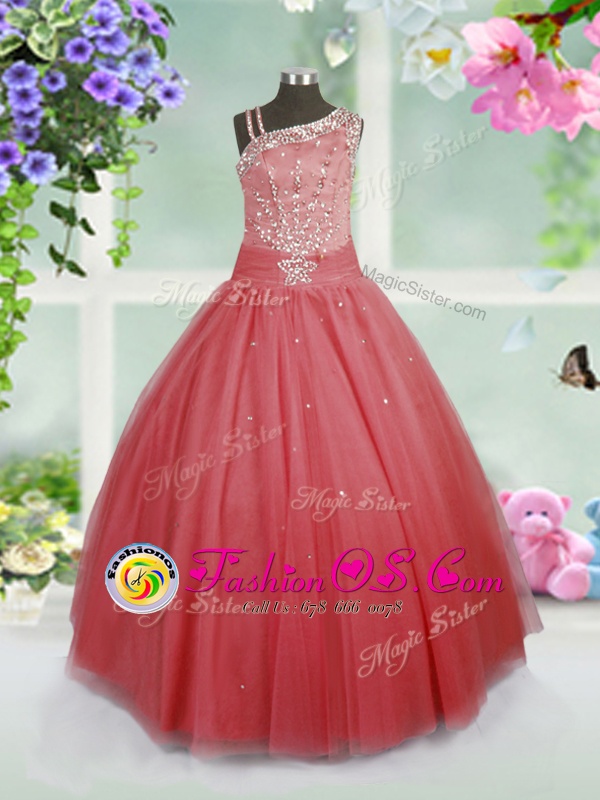 Latest Floor Length Ball Gowns Sleeveless Watermelon Red Little Girls Pageant Dress Wholesale Side Zipper