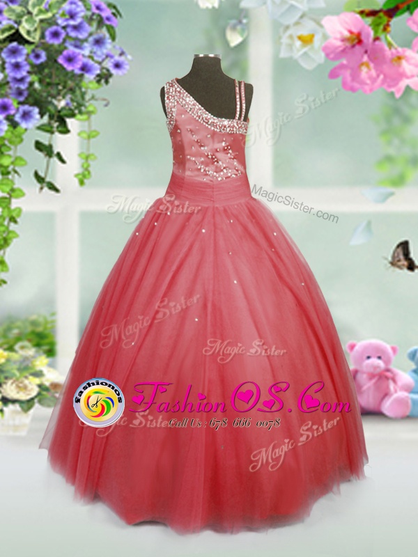Latest Floor Length Ball Gowns Sleeveless Watermelon Red Little Girls Pageant Dress Wholesale Side Zipper