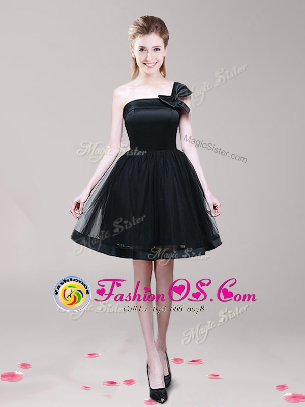 Smart One Shoulder Bowknot Prom Dresses Black Zipper Sleeveless Mini Length